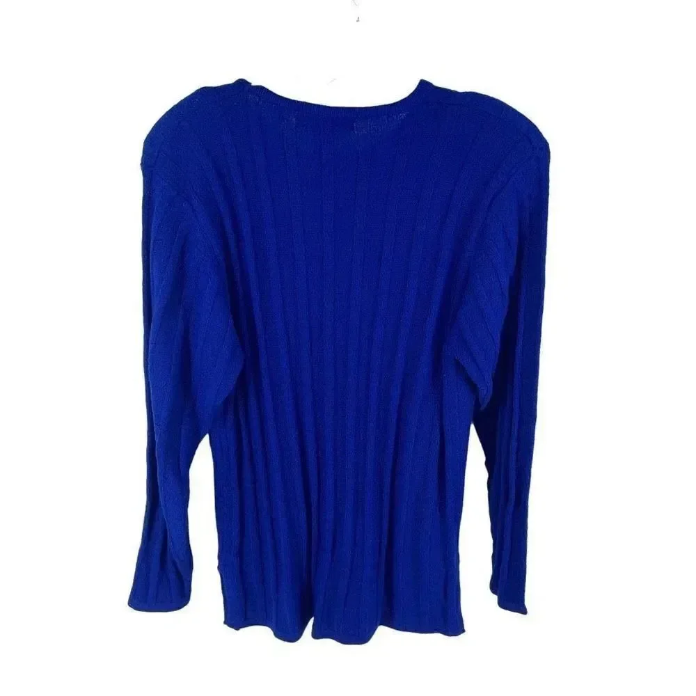 Casual Corner vintage Knit Long Sleeve Pullover Sweater Royal Blue Size Medium